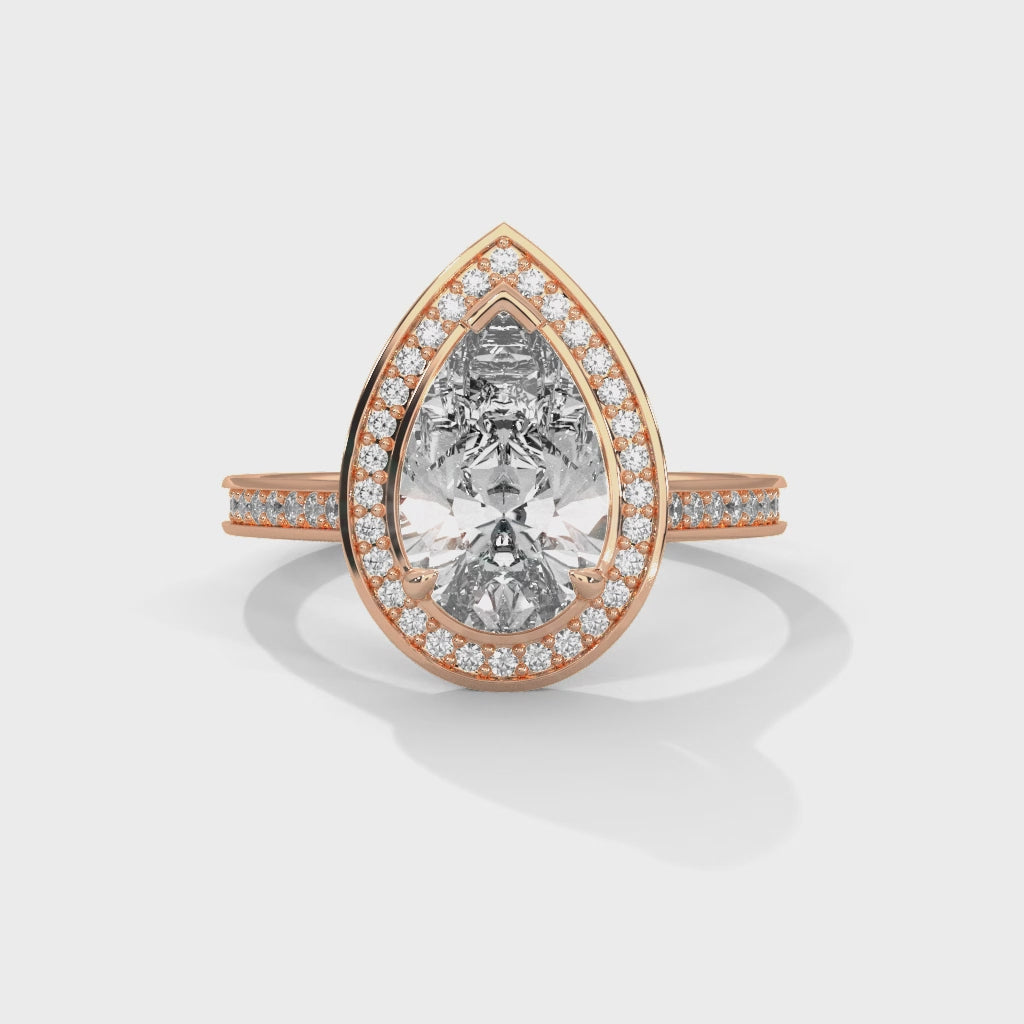 Rose Gold Pear Cut Halo Pavé Engagement & Anniversary Ring