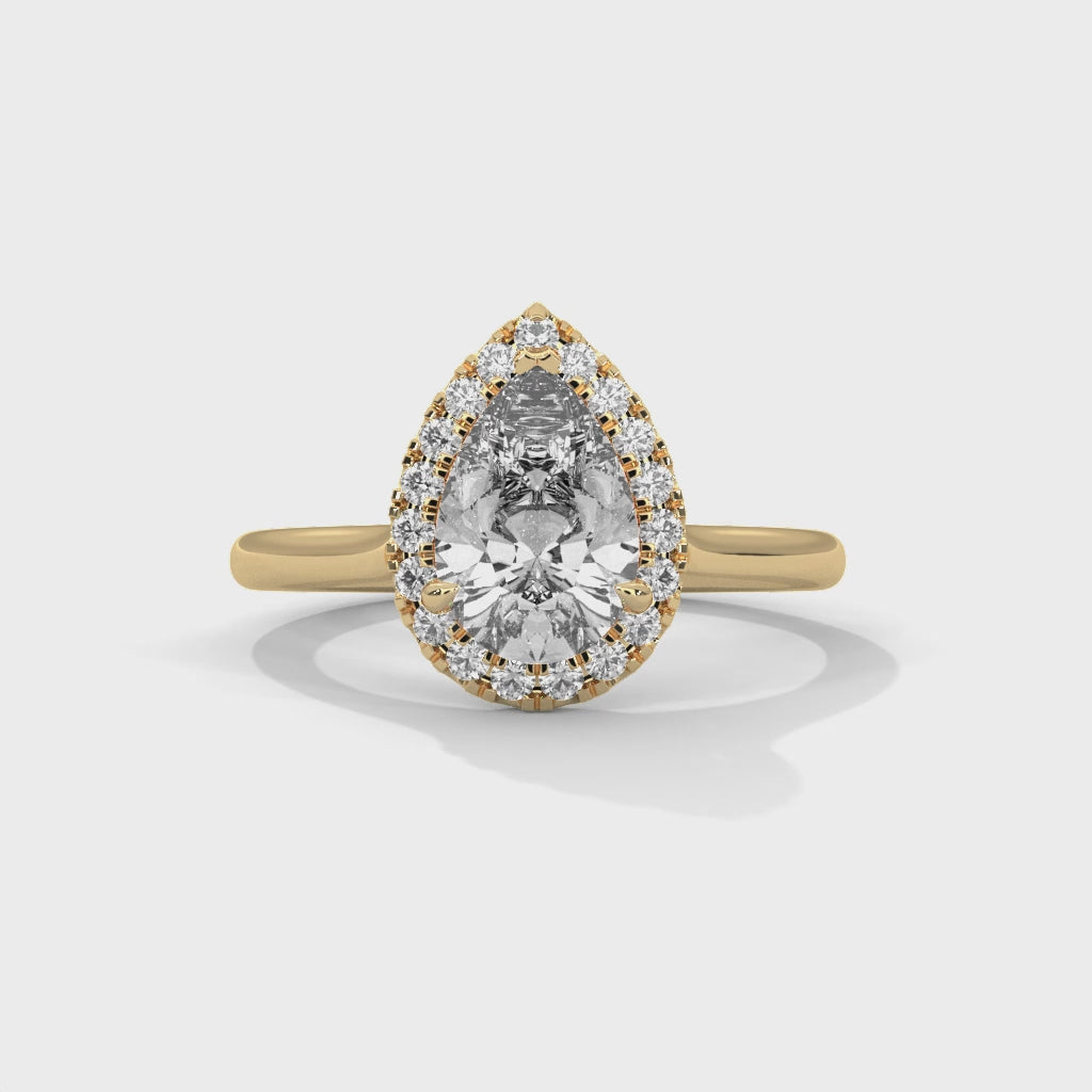 Rose Gold Pear Cut V-Tip Halo Solitaire Engagement & Anniversary Ring