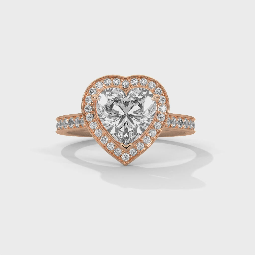 Rose Gold Heart Cut Halo Pavé Cathedral Engagement & Anniversary Ring
