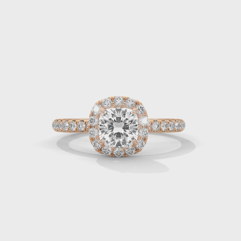 Rose Gold Cushion Cut Halo Pavé Engagement & Anniversary Ring