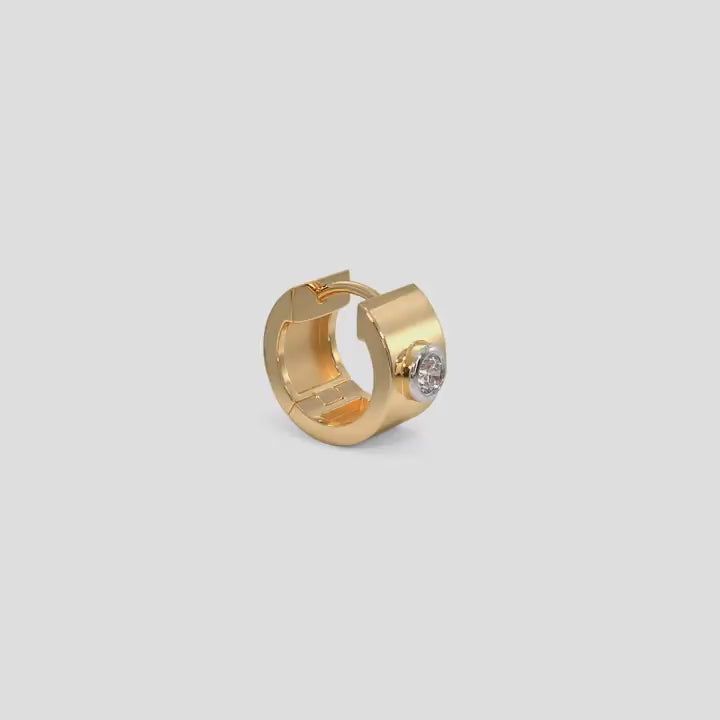 Bezel Diamond Wide Band Gold Huggie Hoop Earring