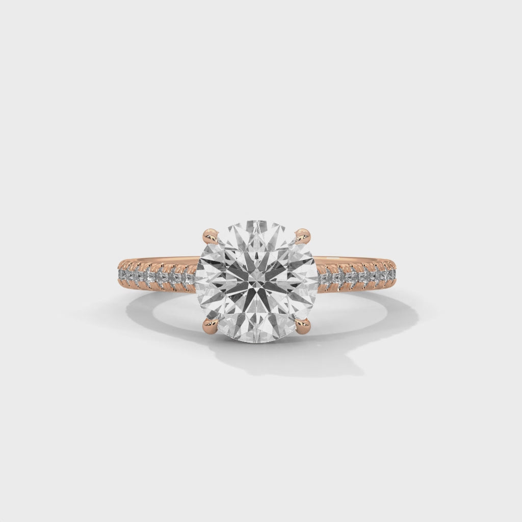 Rose Gold Round Cut Solitaire Four-Prong Pavé Cathedral Engagement & Anniversary Ring