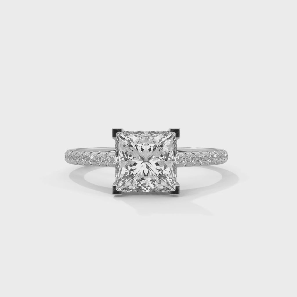 Rose Gold Princess Cut Solitaire Pavé Cathedral Engagement Ring