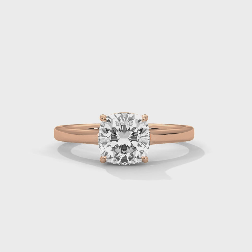 Rose Gold Cushion Cut Classic Four-Prong Solitaire Engagement & Anniversary Ring