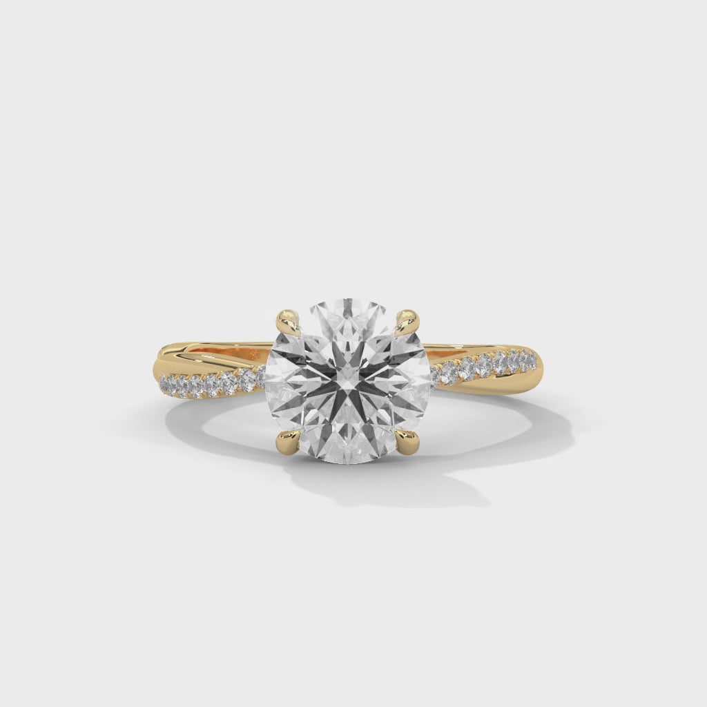 Rose Gold Round Cut Solitaire Twist Pavé Engagement Ring