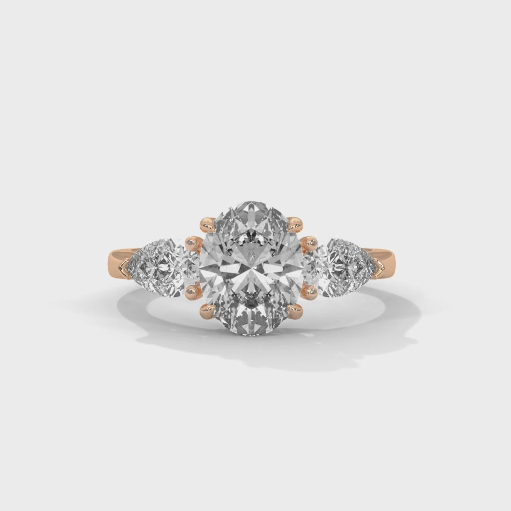 Rose Gold Oval Cut Three Stone Pear Side Engagement & Anniversary Ring