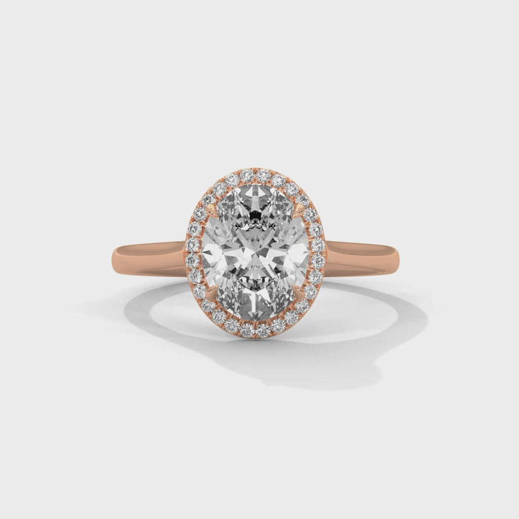 Rose Gold Oval Cut Solitaire Halo Cathedral Engagement & Anniversary Ring
