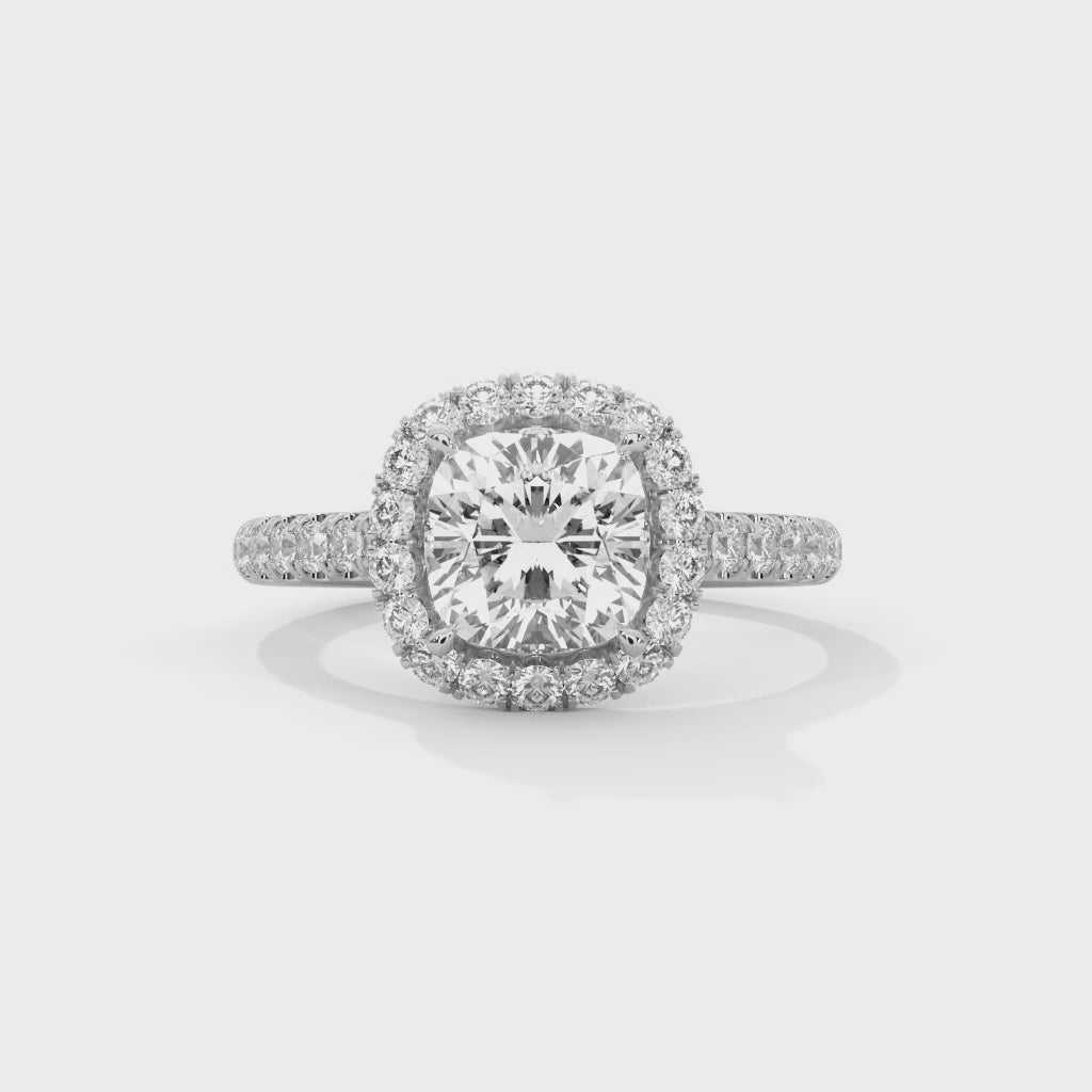 Rose Gold Cushion Cut Solitaire Halo Pavé Cathedral Engagement & Anniversary Ring