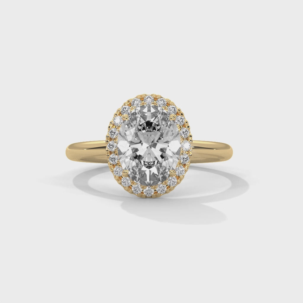 Rose Gold Oval Cut Halo Solitaire Engagement & Anniversary Ring