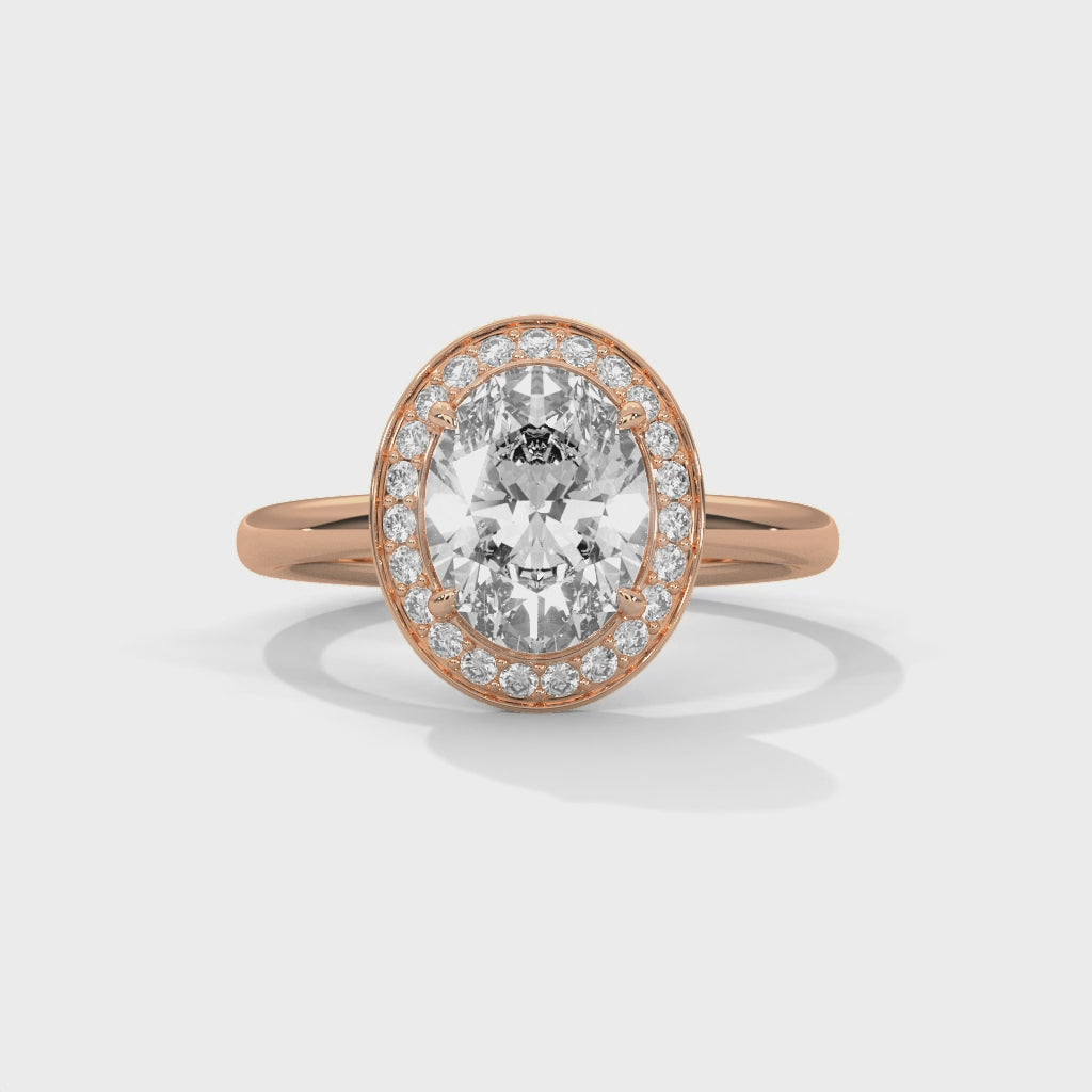 Rose Gold Oval Cut Pavé Halo Solitaire Engagement & Anniversary Ring