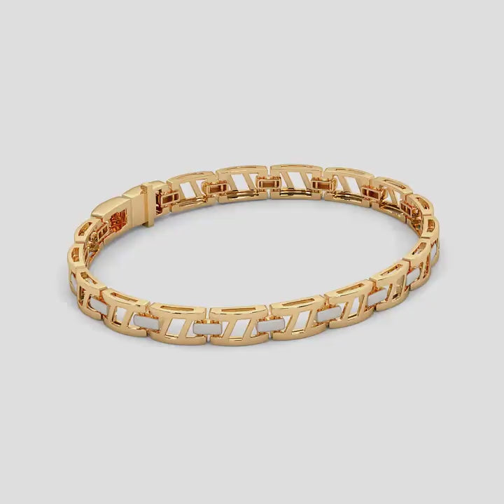 Two-Tone Geometric Open-Link Gold Bracelet