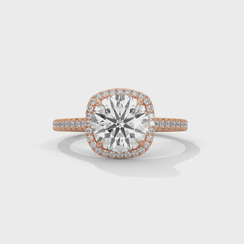 Rose Gold round Cut Halo Pavé Engagement Ring