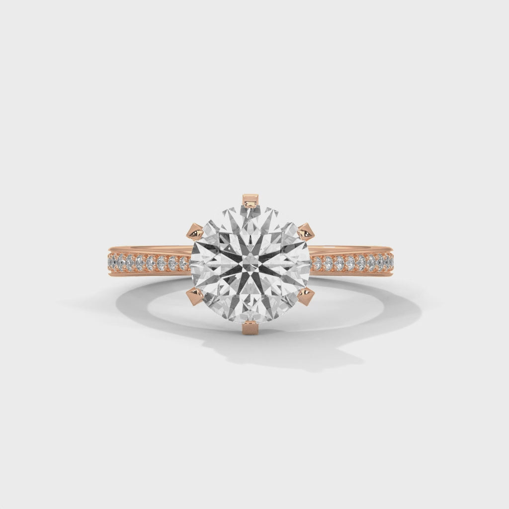 Rose Gold Round Cut Solitaire Twist Pavé Engagement Ring