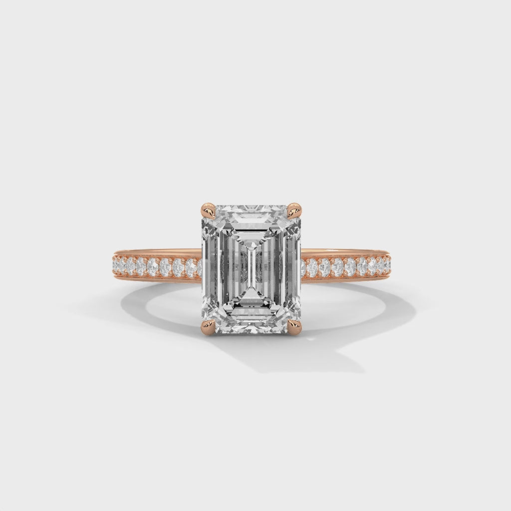 Rose Gold Emerald Cut Solitaire Pavé Engagement & Anniversary Ring