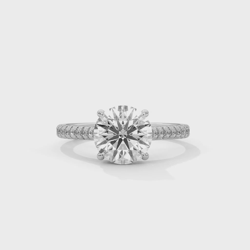 Rose Gold Round Cut Solitaire Four-Prong Pavé Cathedral Engagement & Anniversary Ring