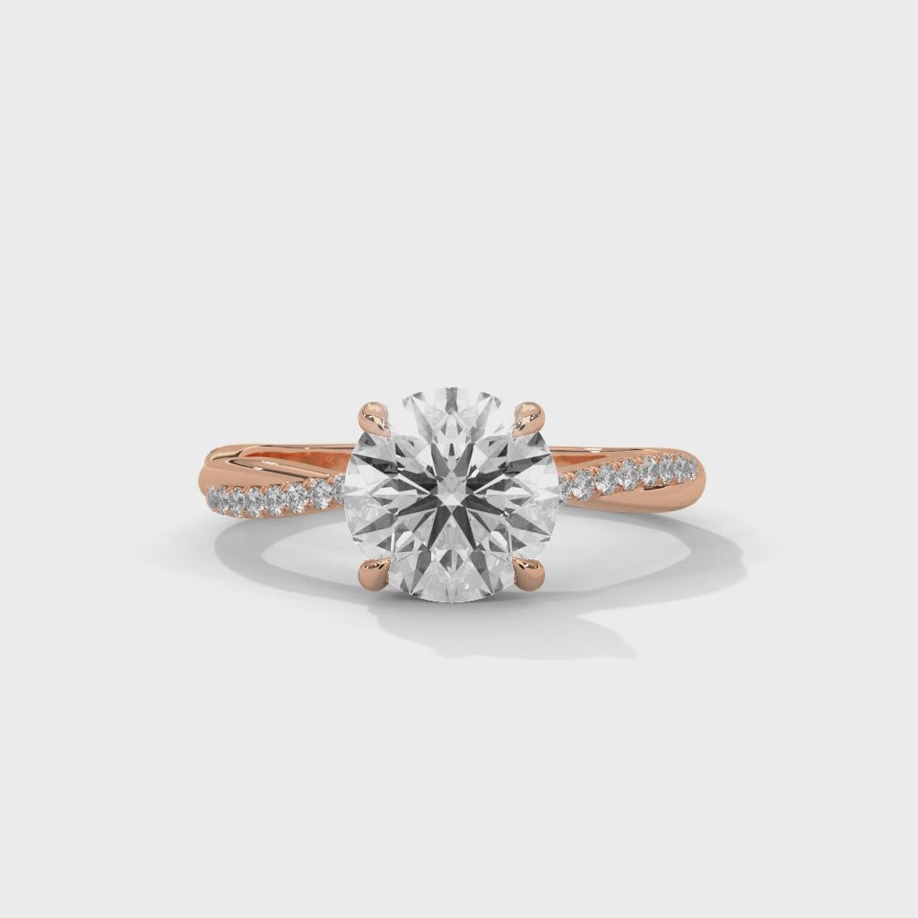 Rose Gold Round Cut Solitaire Twist Pavé Engagement Ring