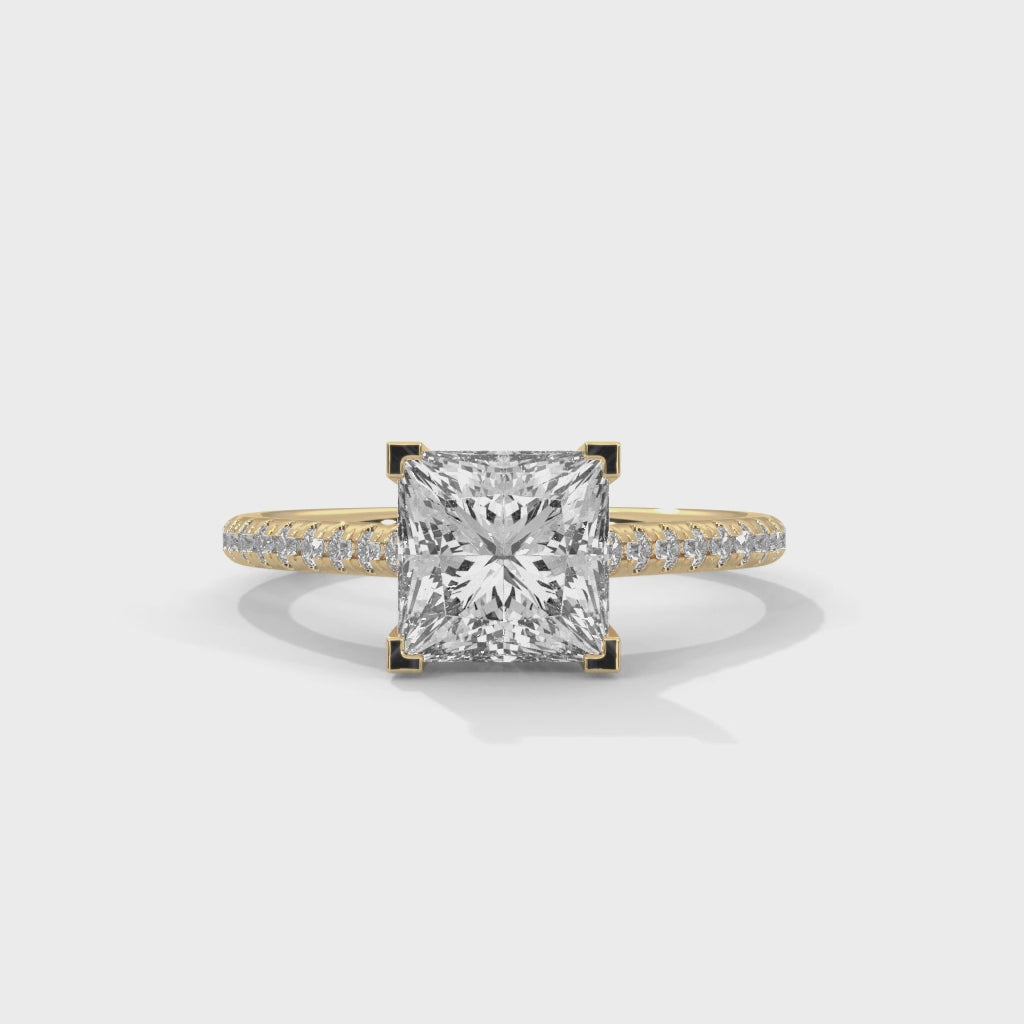 Rose Gold Princess Cut Solitaire Pavé Cathedral Engagement Ring
