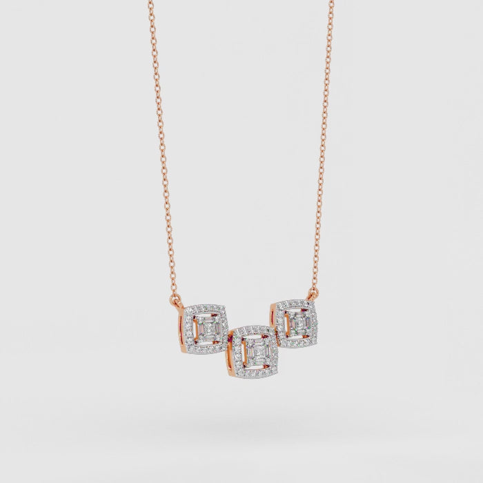 Trio Cushion Halo Bar Necklace
