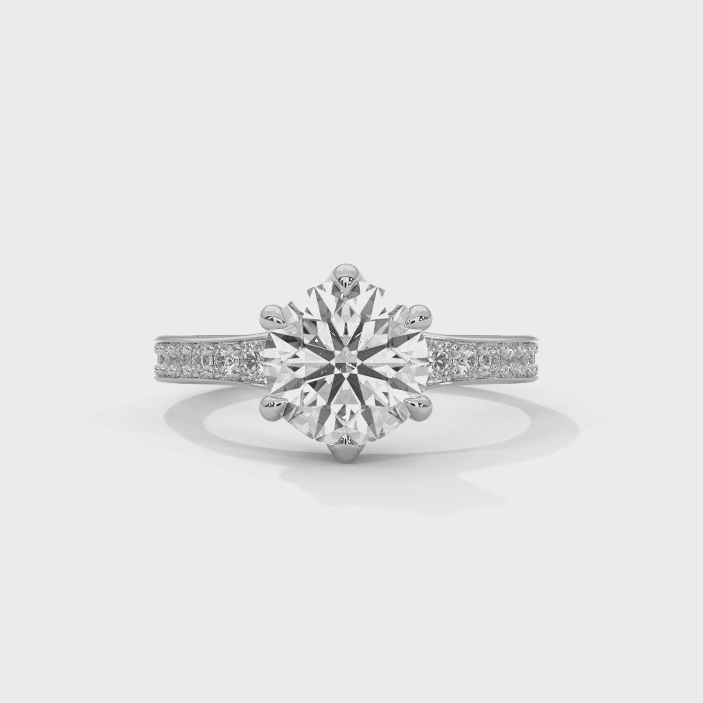 Rose Gold Round Cut Six-Prong Solitaire Pavé Engagement & Anniversary Ring