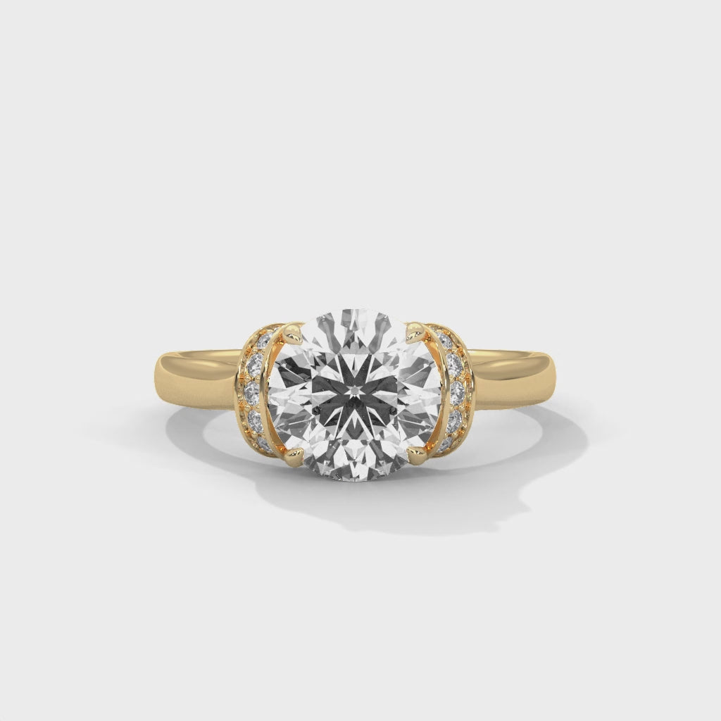 Rose Gold Round Cut Solitaire Double Curved Pavé Engagement & Anniversary Ring