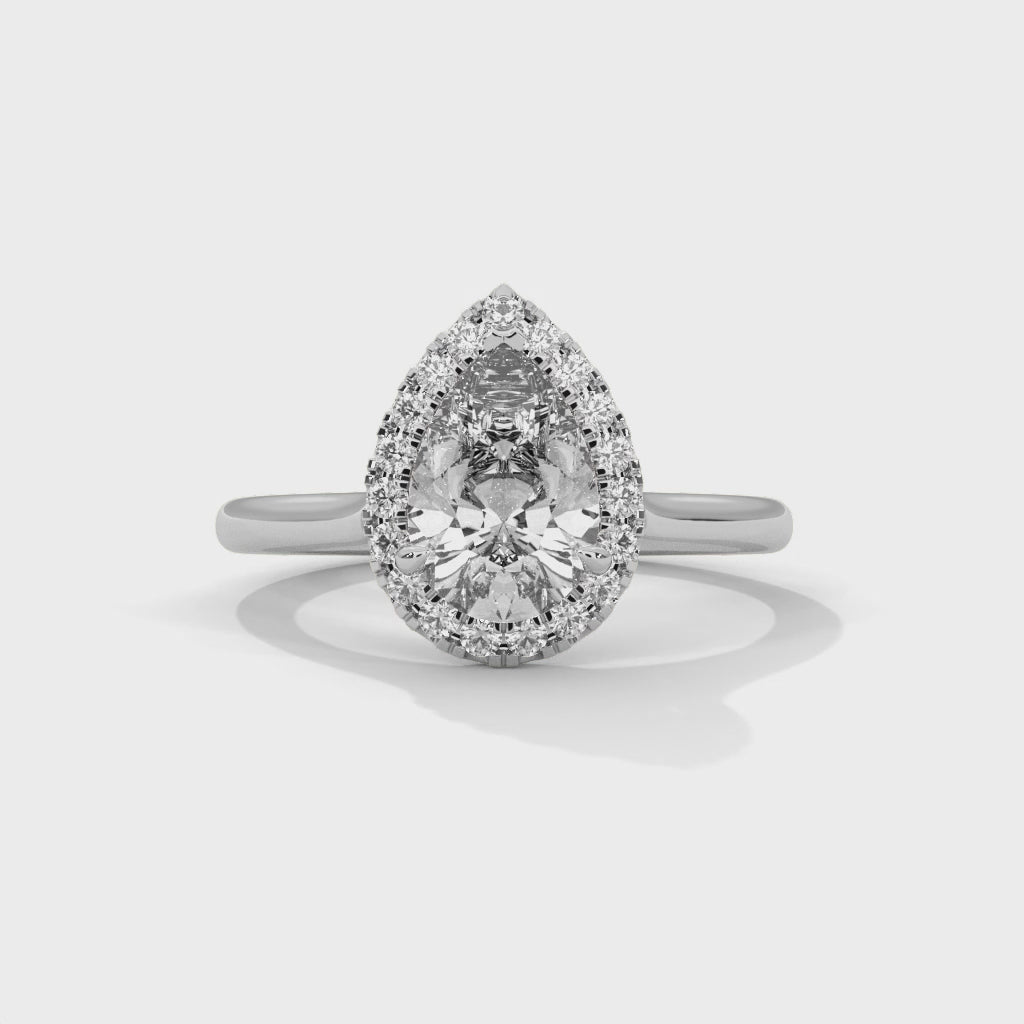 Rose Gold Pear Cut V-Tip Halo Solitaire Engagement & Anniversary Ring