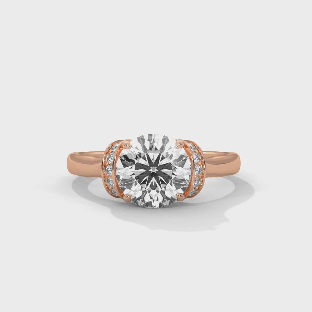 Rose Gold Round Cut Solitaire Double Curved Pavé Engagement & Anniversary Ring