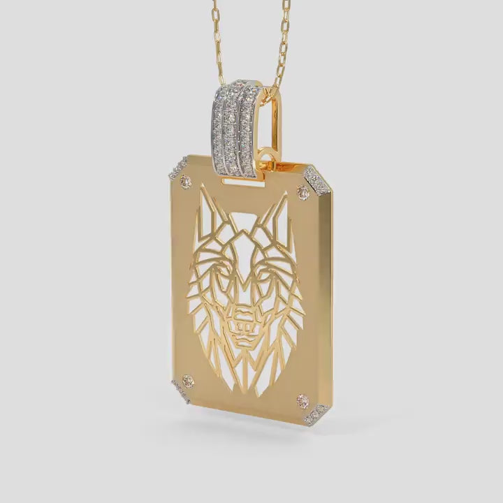 Geometric Wolf Cutout Diamond Tag Pendant