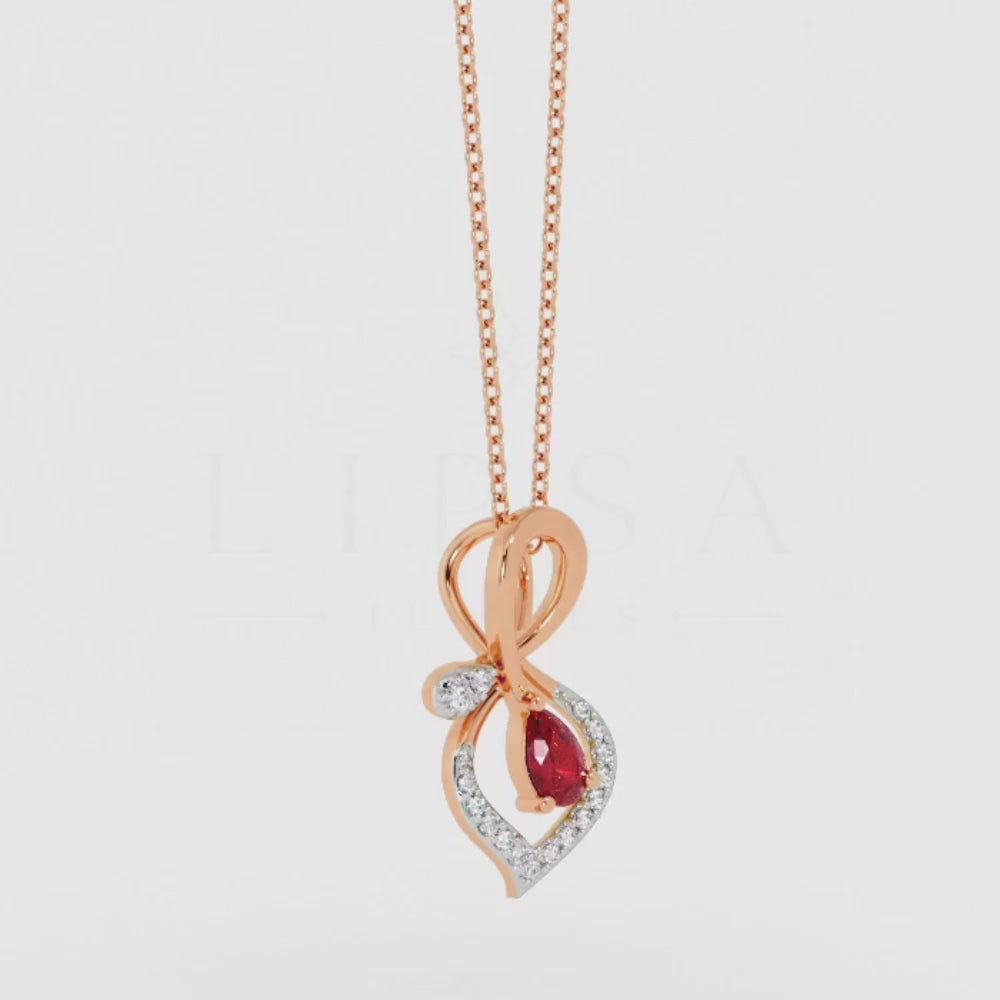 Pear Ruby Ribbon Pendant
