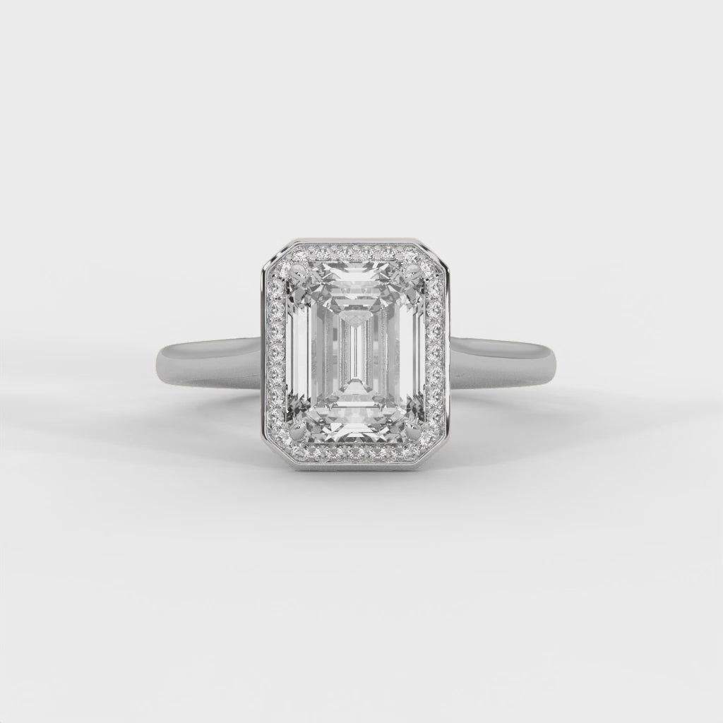 Rose Gold Emerald Cut Octagonal Halo Solitaire Engagement & Anniversary Ring