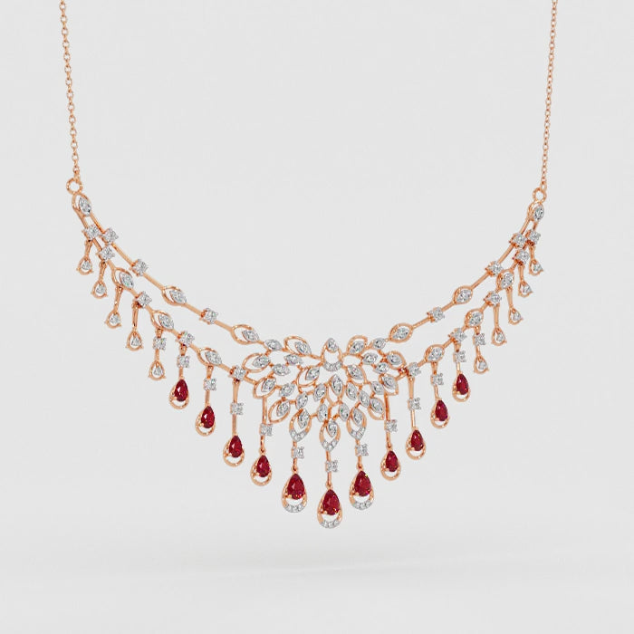 Cascading Ruby Floral Statement Necklace