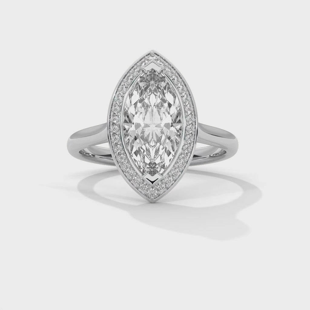 Rose Gold Marquise Cut V-Tip Halo Solitaire Engagement & Anniversary Ring
