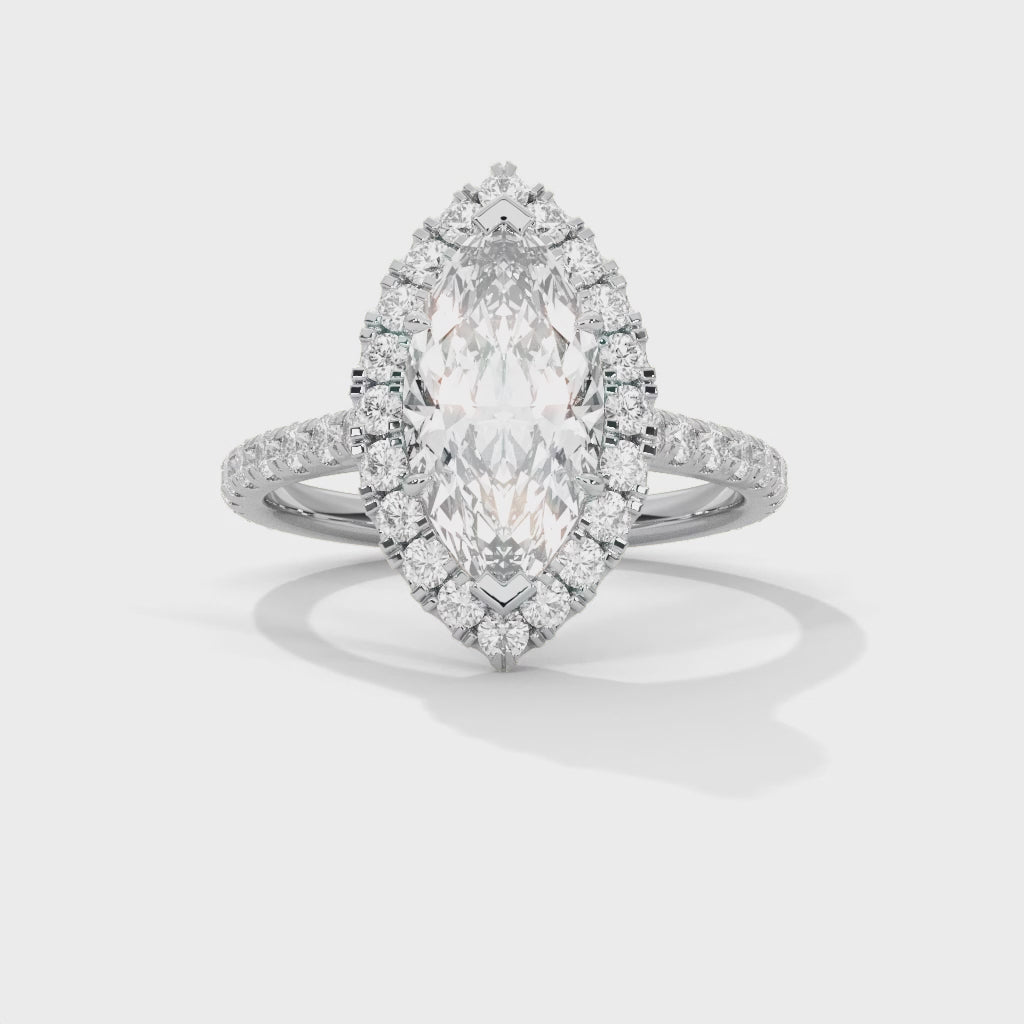 Rose Gold Marquise Cut V-Tip Halo Solitaire Engagement & Anniversary Ring