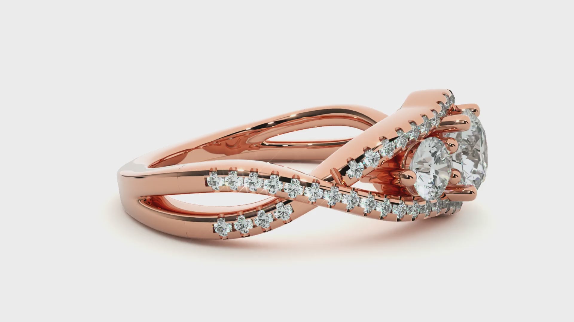 Rose Gold Three Stone Infinity Twist Ring