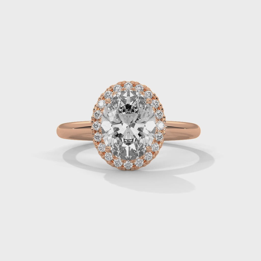 Rose Gold Oval Cut Halo Solitaire Engagement & Anniversary Ring