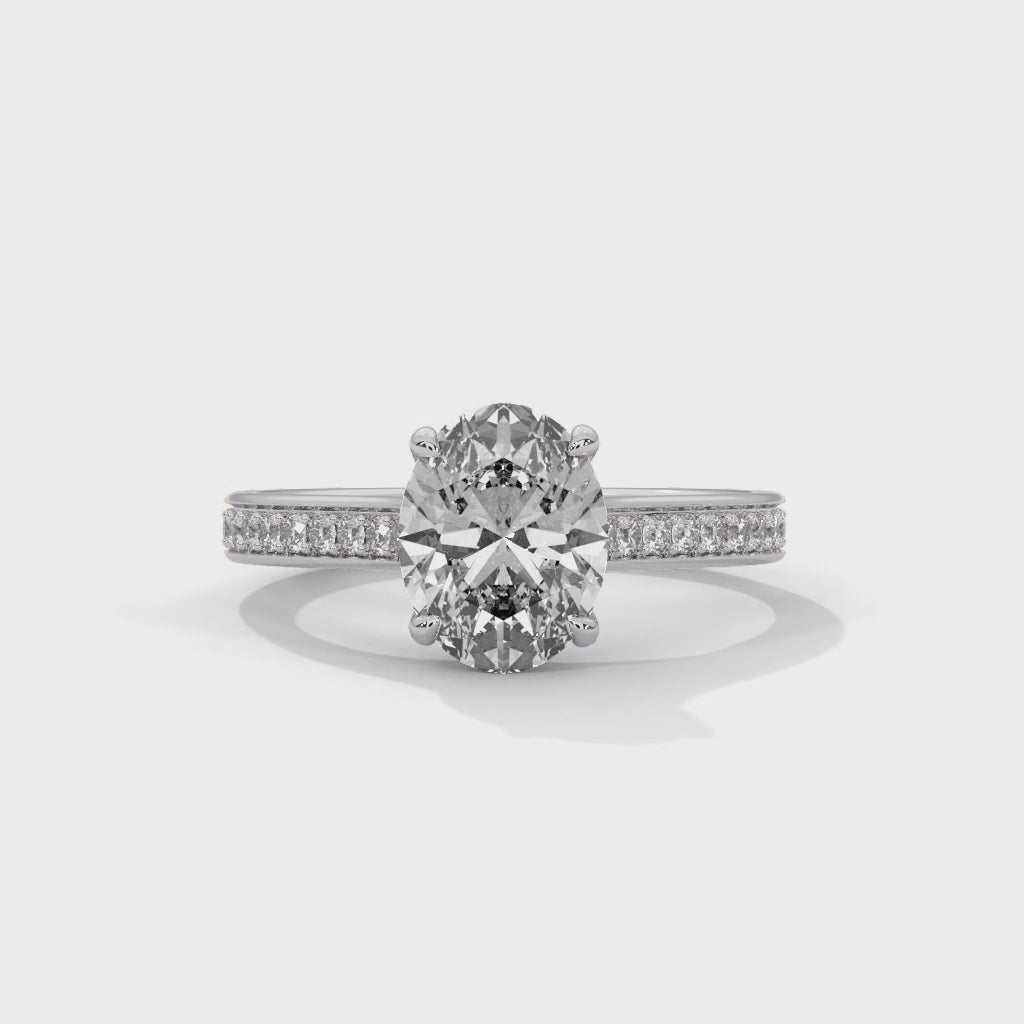 Rose Gold Oval Cut Solitaire Four-Prong Pavé Cathedral Engagement & Anniversary Ring