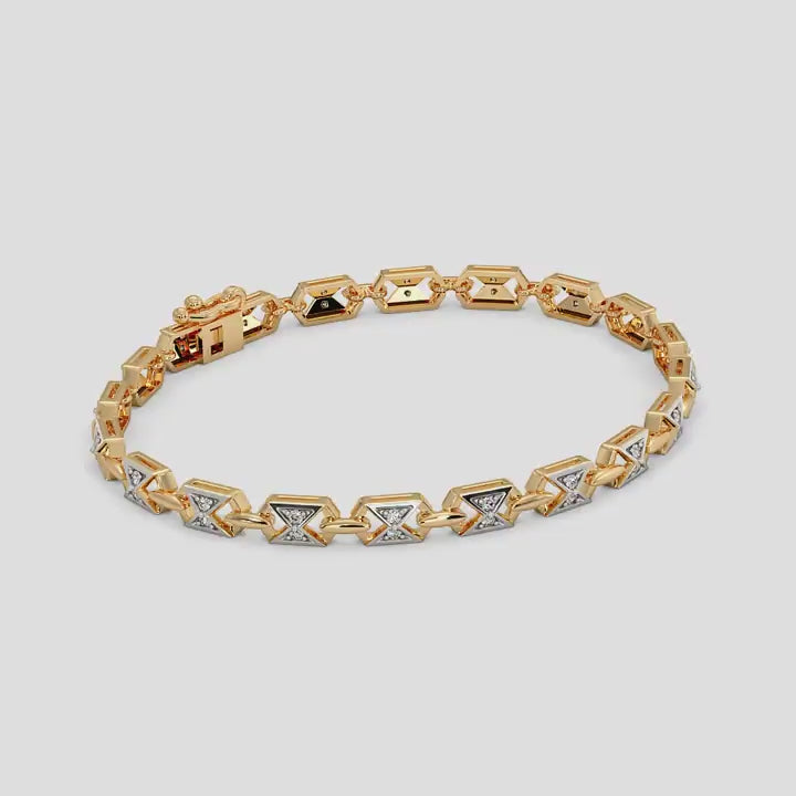 Geometric X-Link Diamond Two-Tone Gold Bracelet