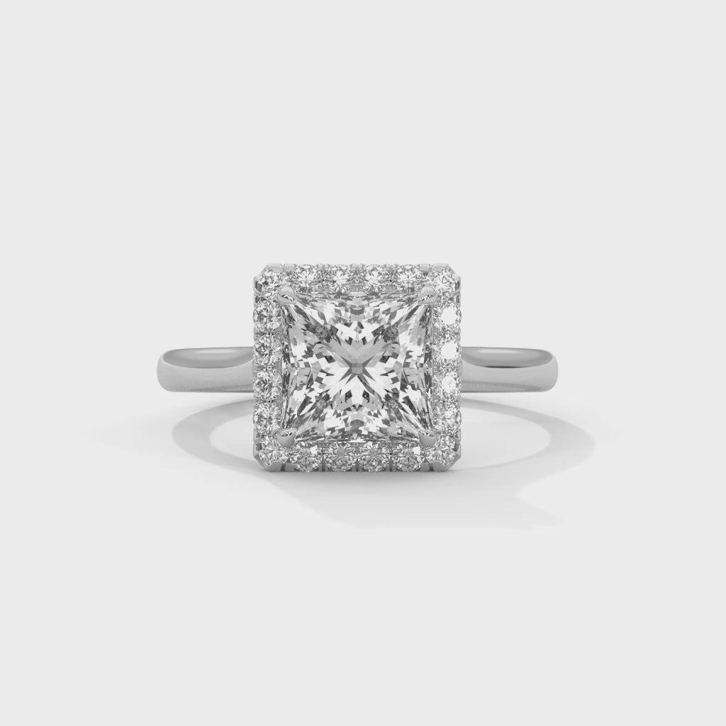 Rose Gold Princess Cut Halo Solitaire Engagement & Anniversary Ring