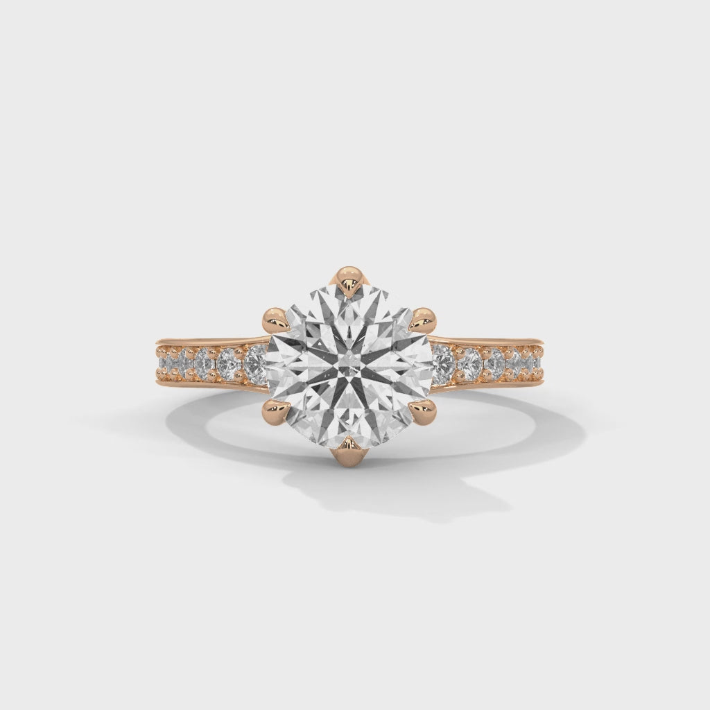 Rose Gold Round Cut Six-Prong Solitaire Pavé Engagement & Anniversary Ring