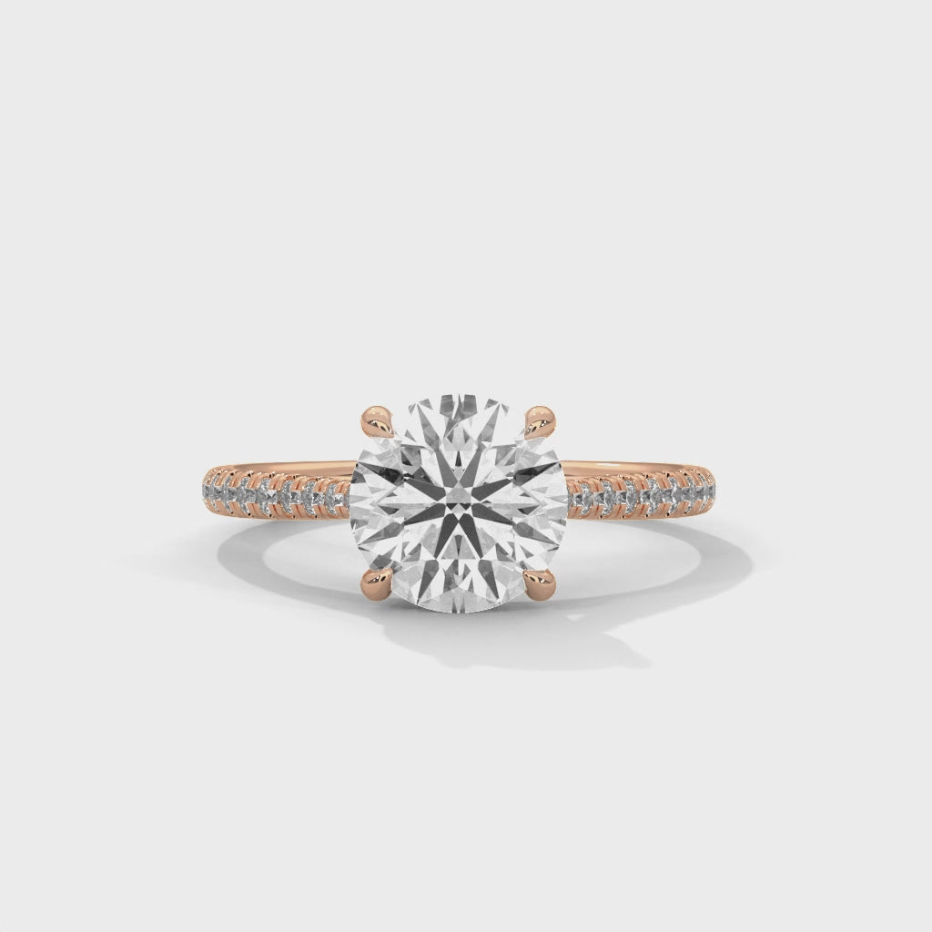 Rose Gold Round Cut Solitaire Four-Prong Pavé Cathedral Engagement & Anniversary Ring