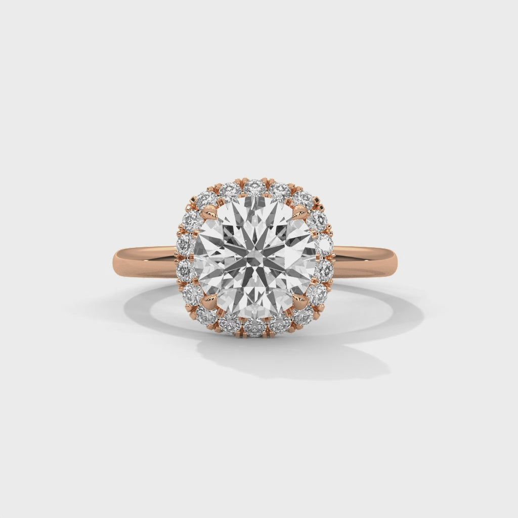 Rose Gold Round Cut Halo Solitaire Engagement & Anniversary Ring