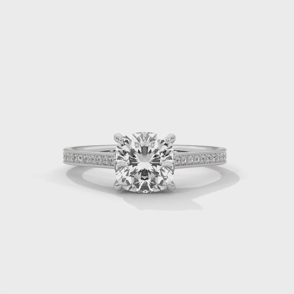 Rose Gold Cushion Cut Solitaire Four-Prong Pavé Engagement & Anniversary Ring