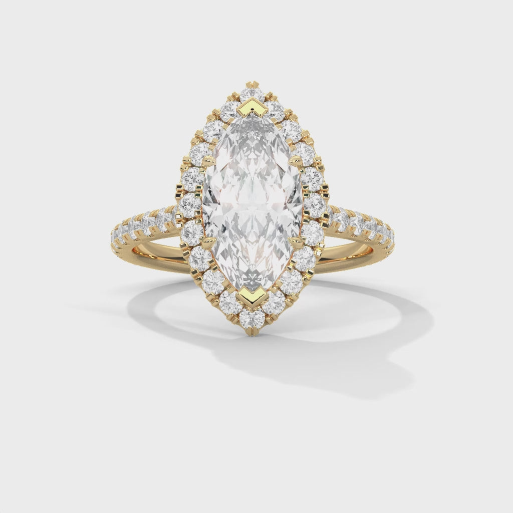 Rose Gold Marquise Cut V-Tip Halo Solitaire Engagement & Anniversary Ring