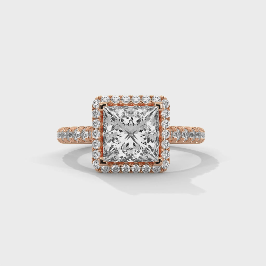Rose Gold Princess Cut Halo Pavé Cathedral Engagement & Anniversary Ring