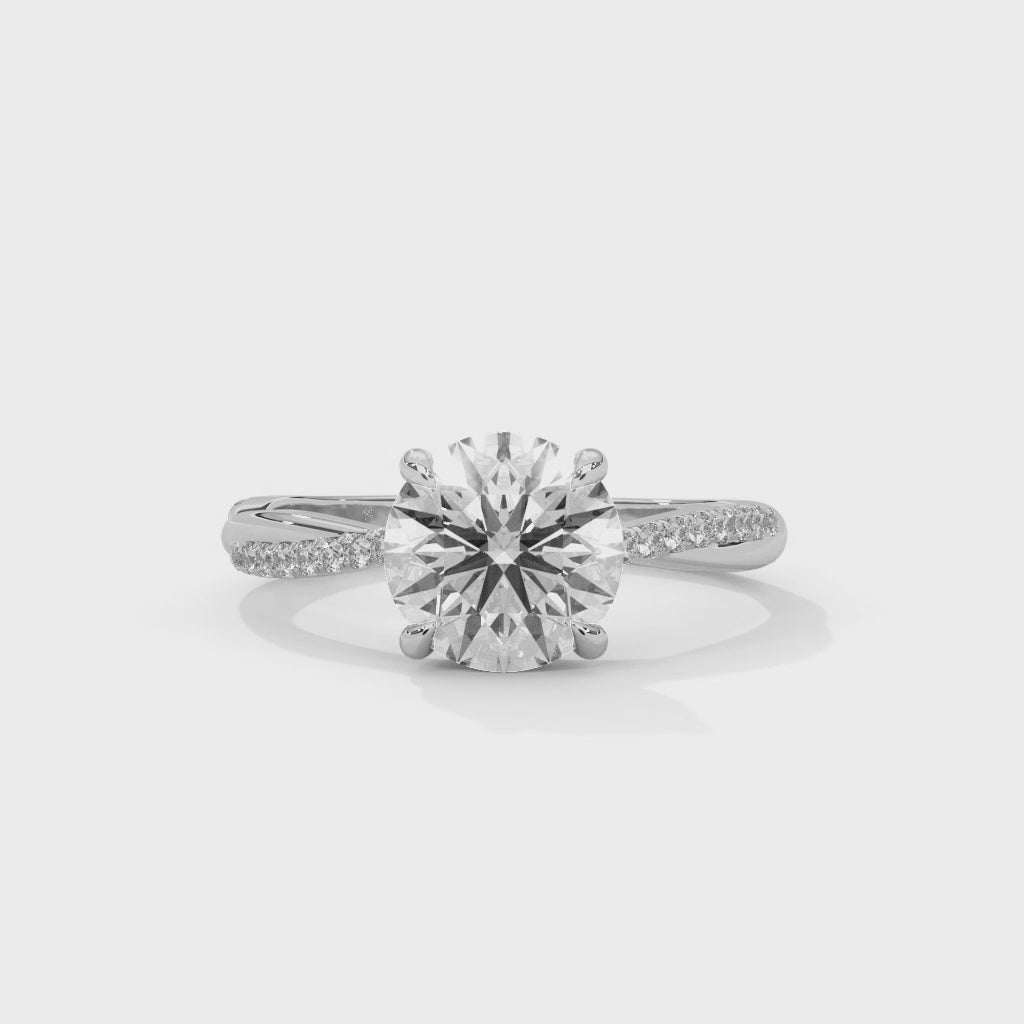 Rose Gold Round Cut Solitaire Twist Pavé Engagement Ring