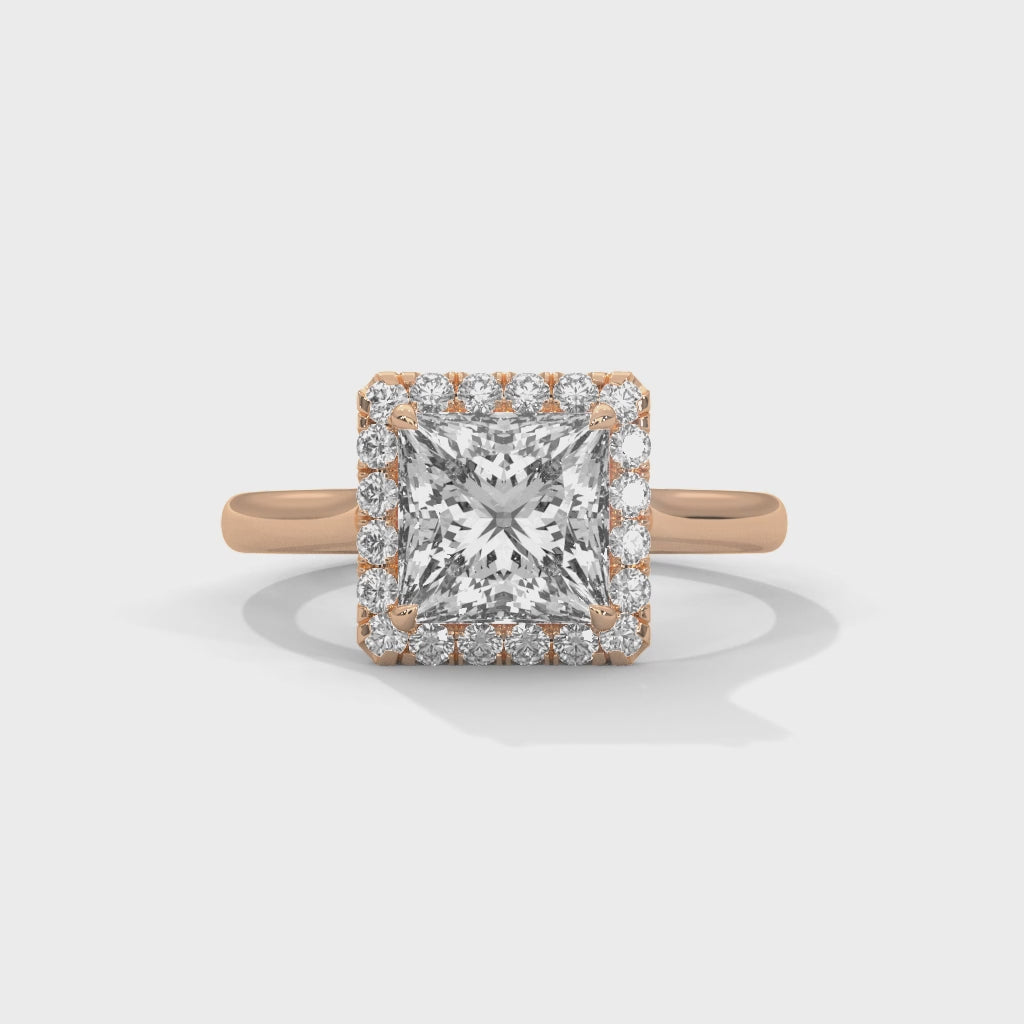 Rose Gold Princess Cut Halo Solitaire Engagement & Anniversary Ring