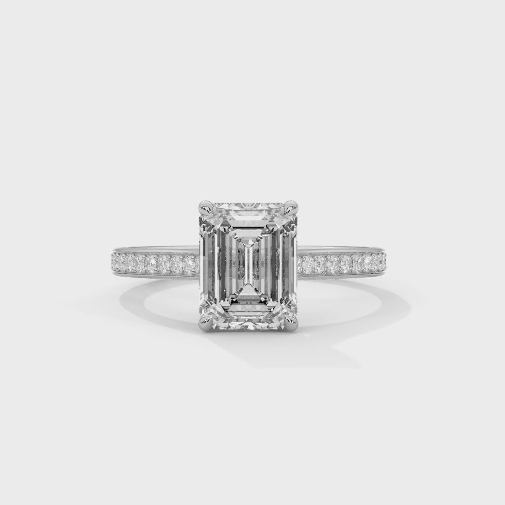 Rose Gold Emerald Cut Solitaire Pavé Engagement & Anniversary Ring