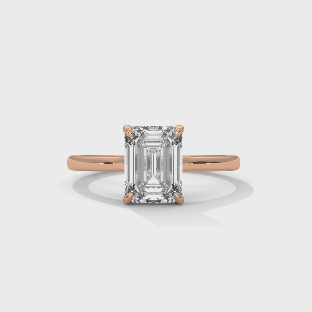 Rose Gold Emerald Cut Classic Four-Prong Solitaire Engagement & Anniversary Ring