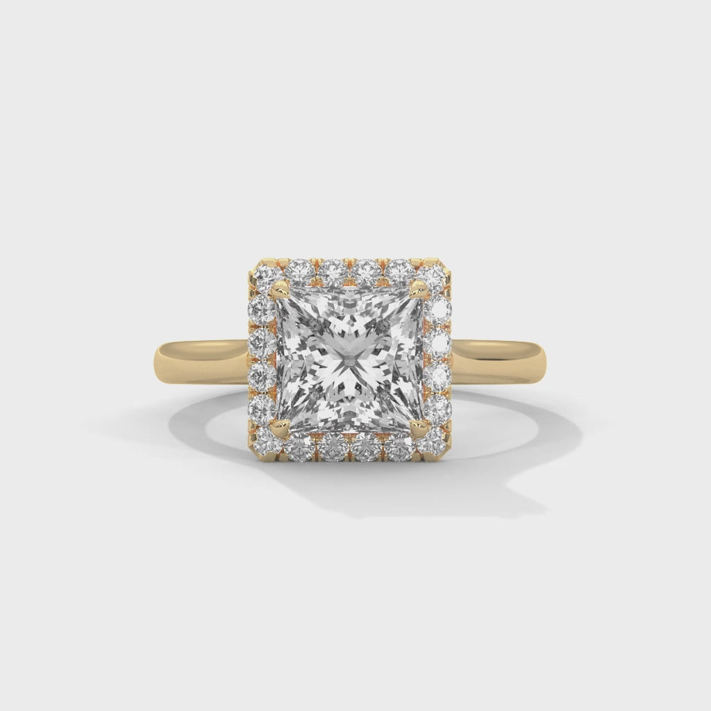 Rose Gold Princess Cut Halo Solitaire Engagement & Anniversary Ring