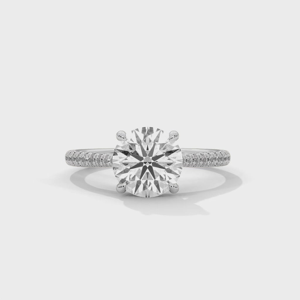 Rose Gold Round Cut Solitaire Four-Prong Pavé Cathedral Engagement & Anniversary Ring