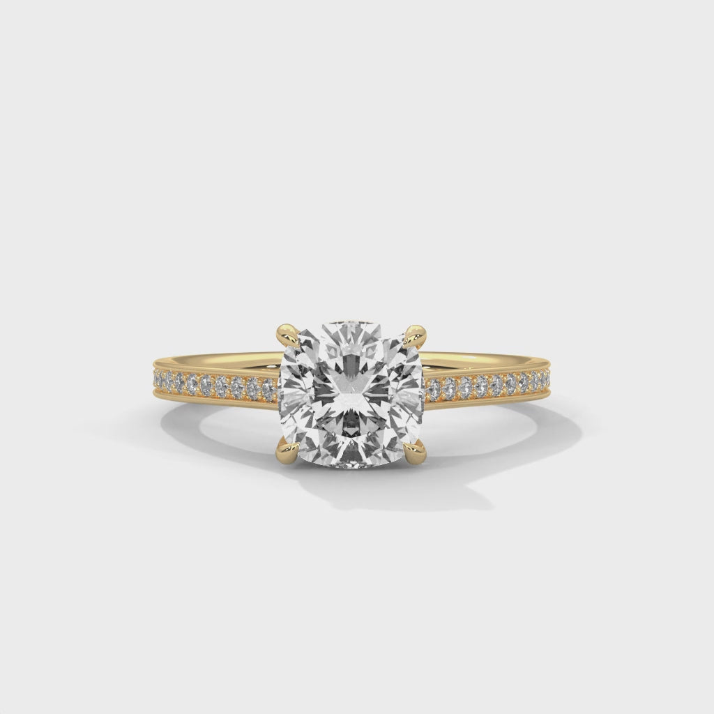 Rose Gold Cushion Cut Solitaire Four-Prong Pavé Engagement & Anniversary Ring